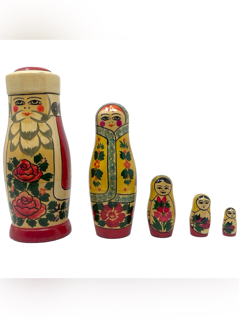 Vintage Russian Matryoshka Nesting Dolls Set of 5 Hand Painted Floral Christmas